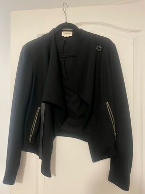Helmut Lang Black Draped Moto Blazer with Zip Pockets